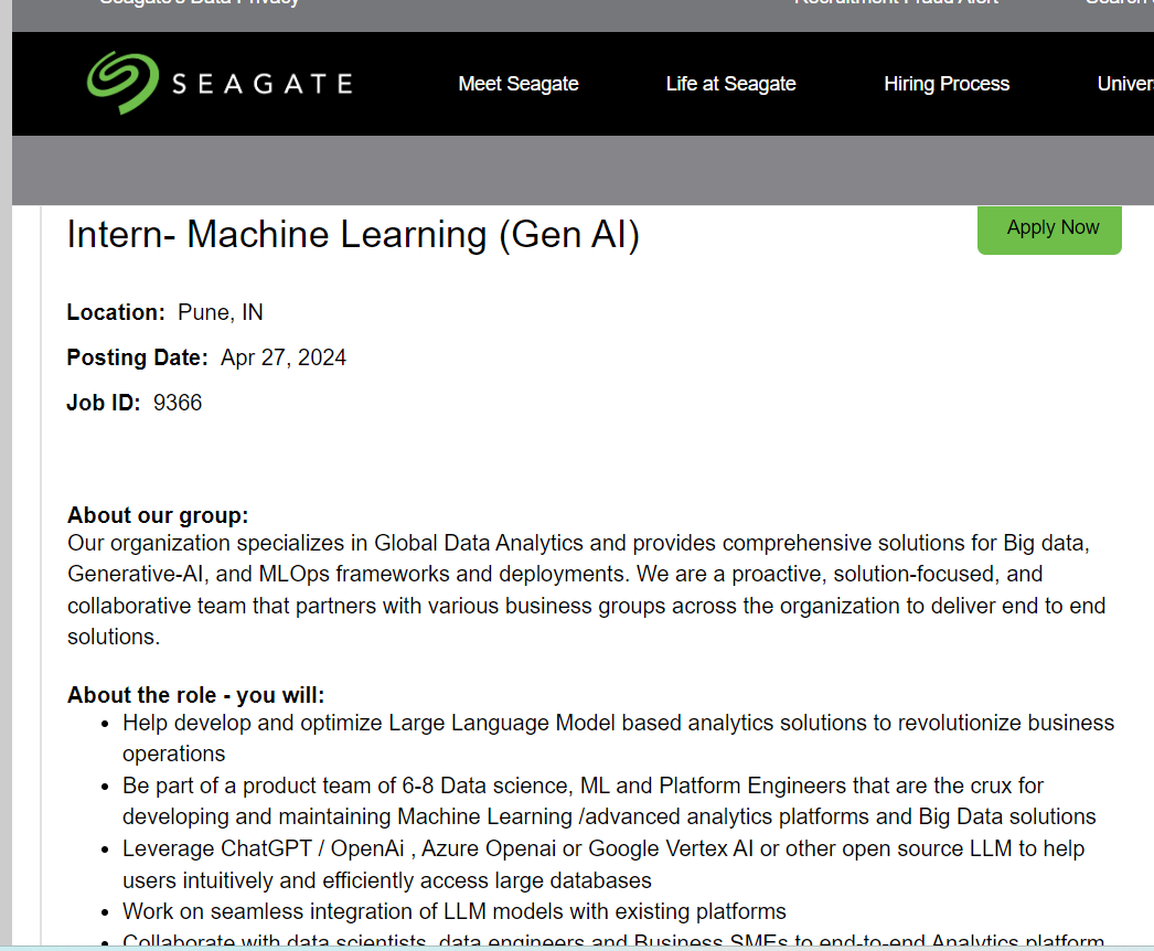 Seagate Hiring Intern- Machine Learning (Gen AI)