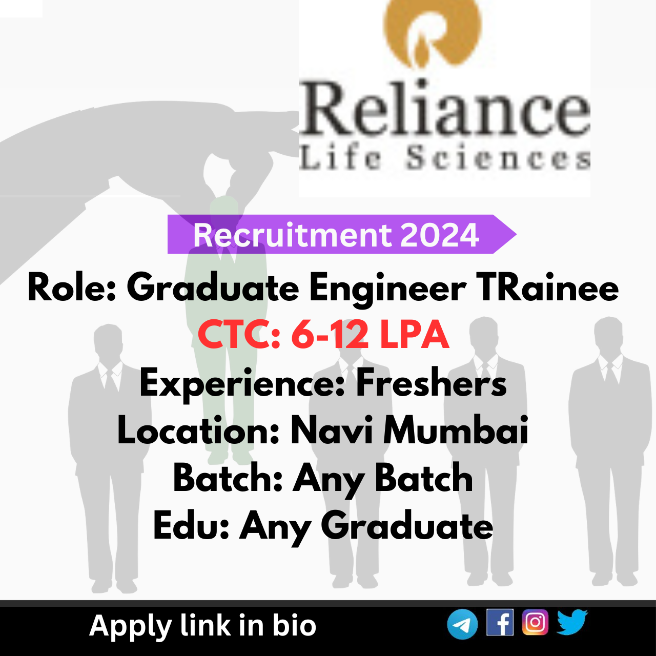 Reliance Life Sciences Offcampus Drive 2024 hiring Graduate Engineer