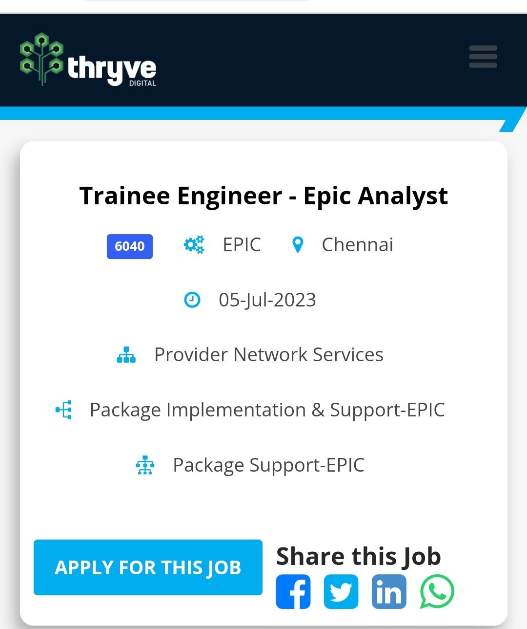 Thryve Offcampus Drive 2024 hiring Trainee Engineer, Chennai