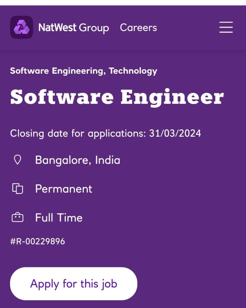 NatWest Group Off-campus Drive 2024
