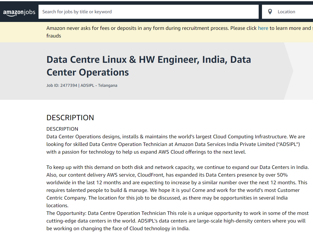 Amazon Freshers Recruitment 2024 for Data Centre Linux & HW Engineer