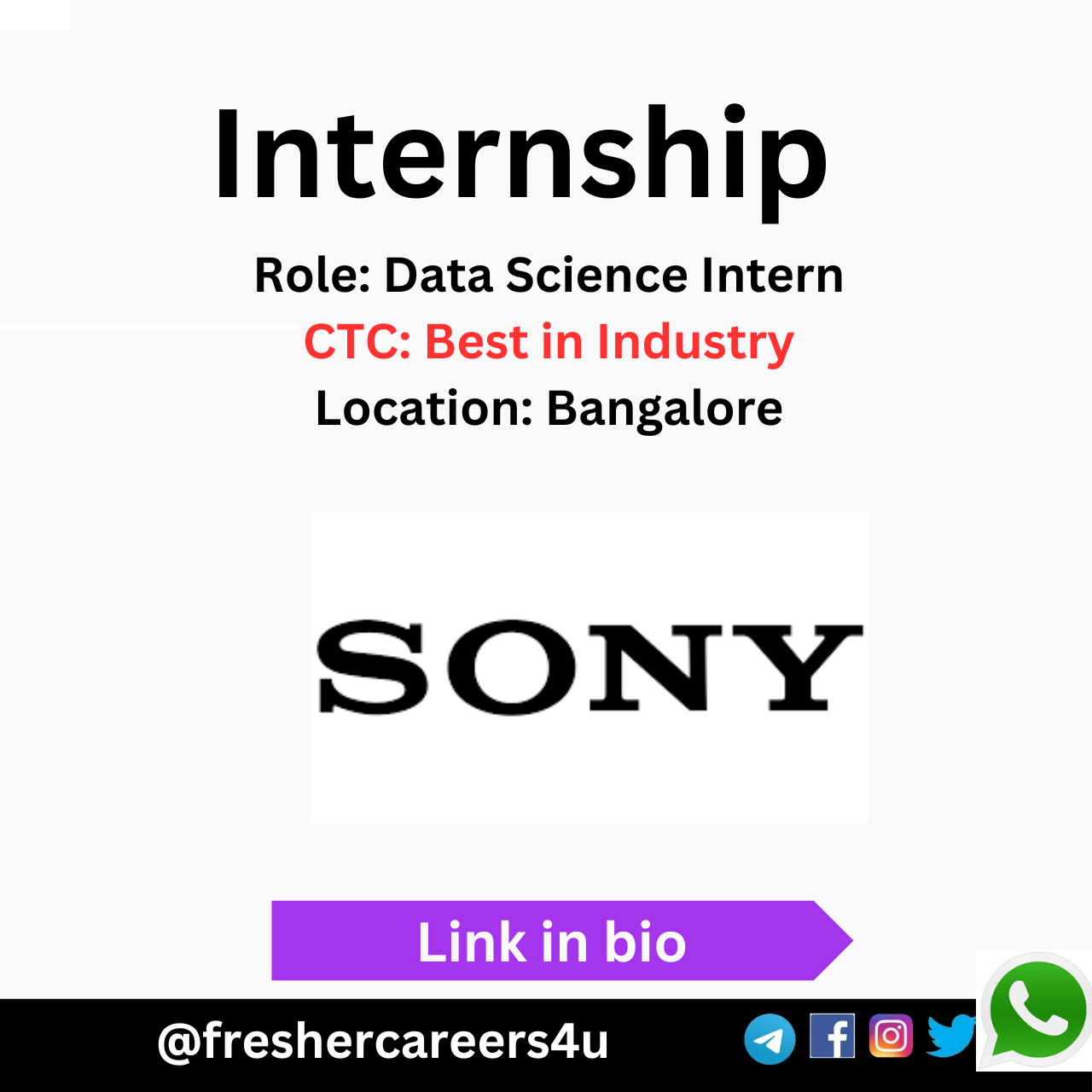 SONY Internship 2024 Hiring Freshers As Data Science Intern B E B 