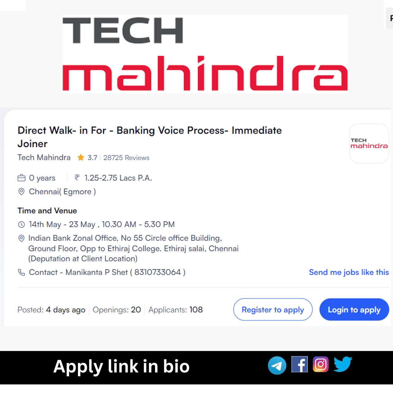 Tech Mahindra Walk-in Drive 2024