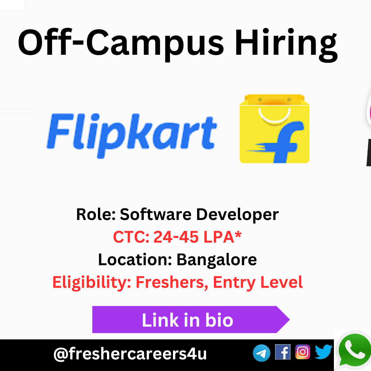 Flipkart Off-campus Drive 2024 hiring freshers as Software Developer | B.E/B. Tech/M.E/M. Tech/ MCA | Bangalore | 24-45 LPA