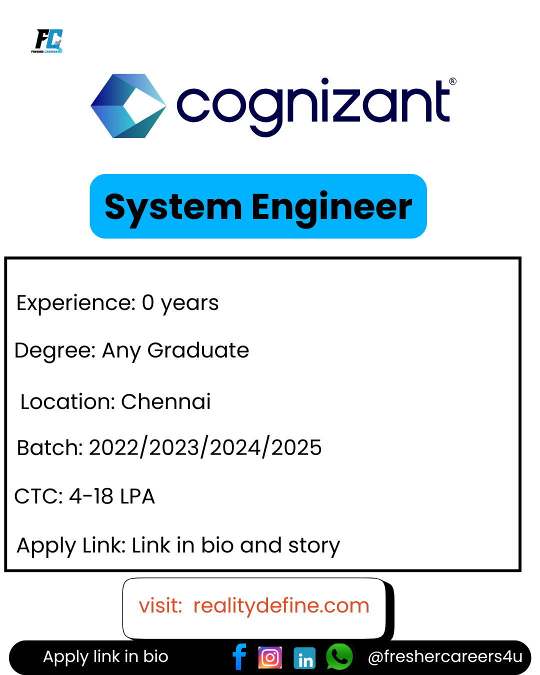 Cognizant Off-campus Drive 2025 Hiring System Engineer