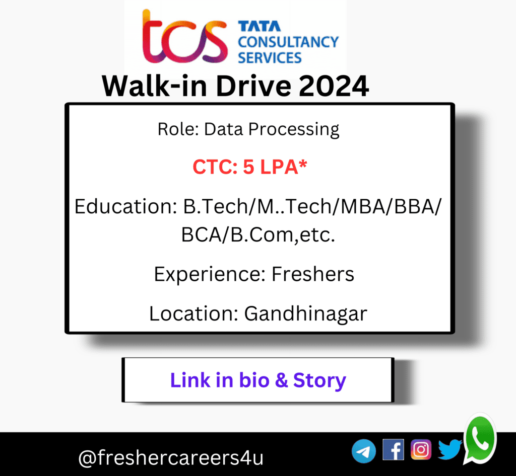 TCS Walk-in Drive 2024 hiring freshers